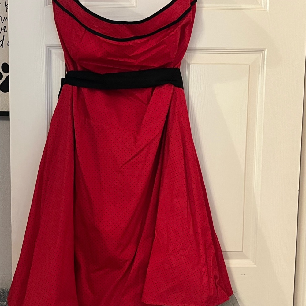 Torrid Elegant Red Strapless Dress with Black Accents